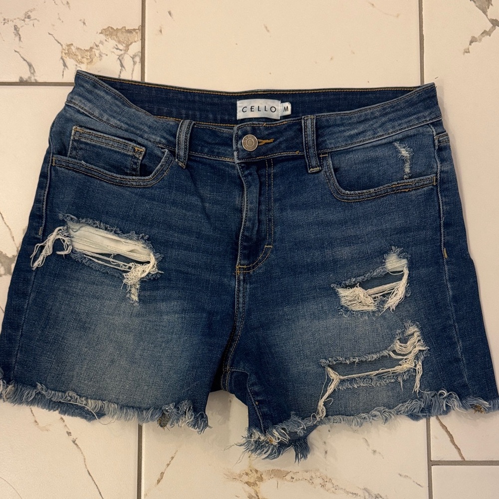Cello Distressed Dark Blue Denim Cutoff Shorts